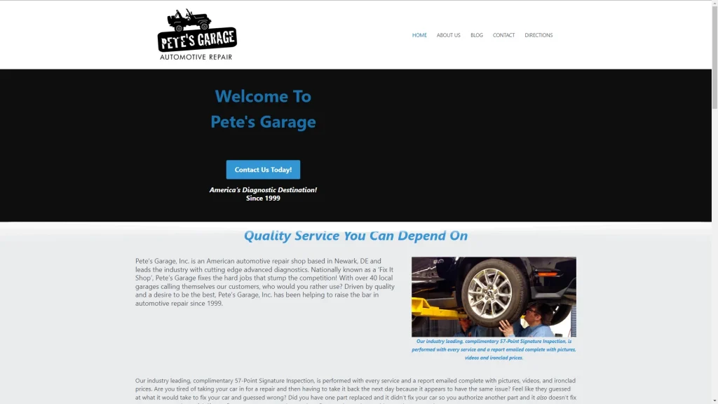 Auto garage web design portfolio websites